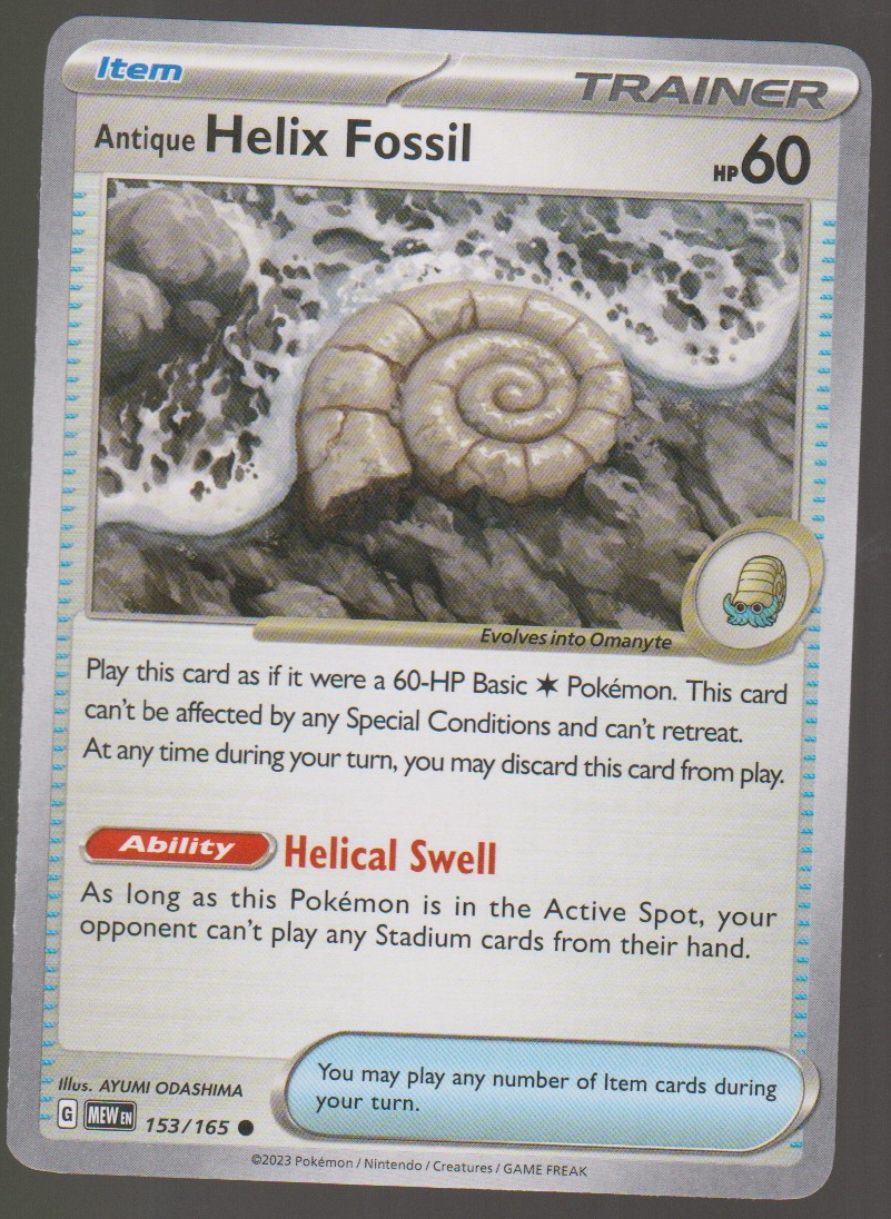 Antique Helix Fossil 153/165 — English Pokémon Scarlet & Violet 151 card front scan