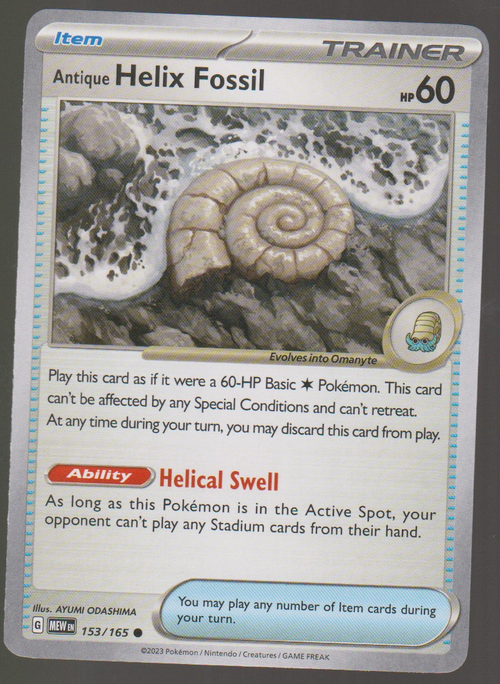 Antique Helix Fossil 153/165 — English Pokémon Scarlet & Violet 151 card front scan