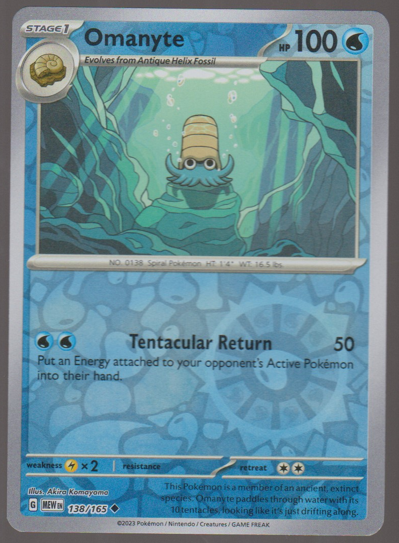 Omanyte 138/165 Reverse Holo — English Pokémon Scarlet & Violet 151 card front scan