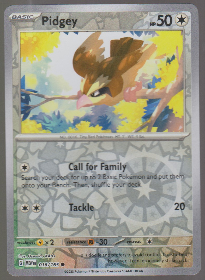 Pidgey 016/165 Reverse Holo — English Pokémon Scarlet & Violet 151 card front scan