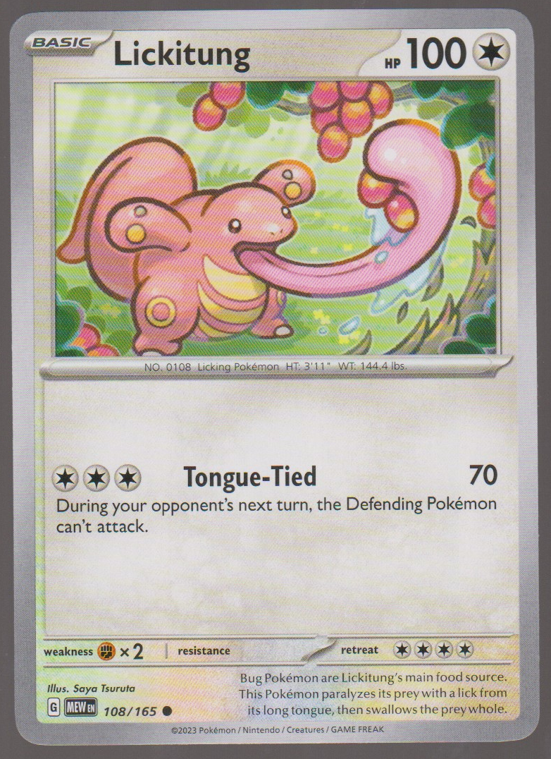 Lickitung 108/165 — English Pokémon Scarlet & Violet 151 card front scan
