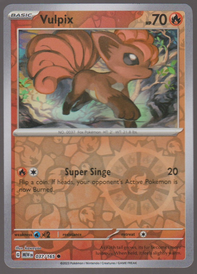 Vulpix 037/165 Reverse Holo — English Pokémon Scarlet & Violet 151 card front scan