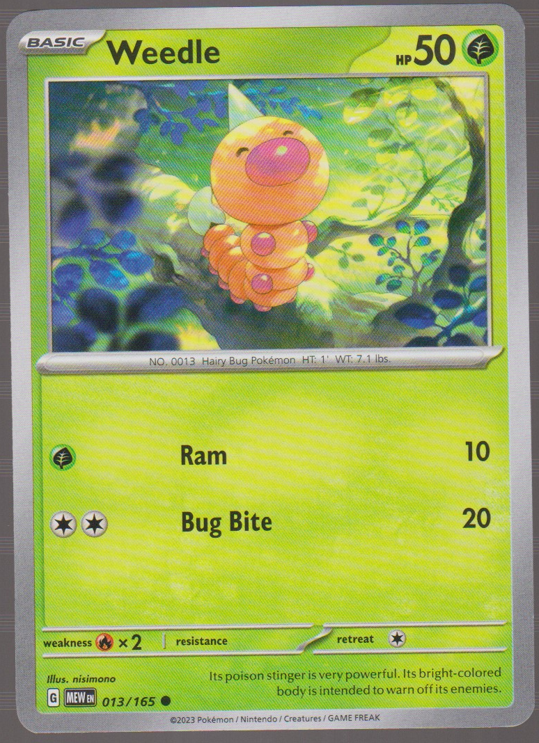 Weedle 013/165 — English Pokémon Scarlet & Violet 151 card front scan
