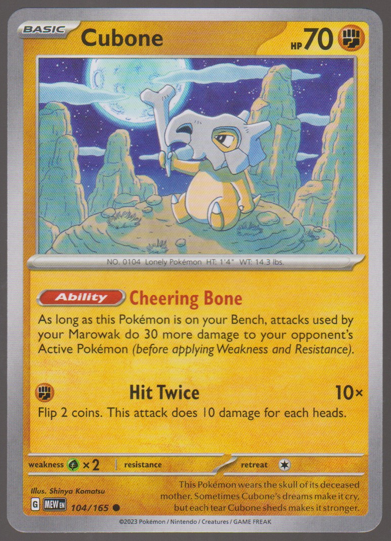 Cubone 104/165 — English Pokémon Scarlet & Violet 151 card front scan