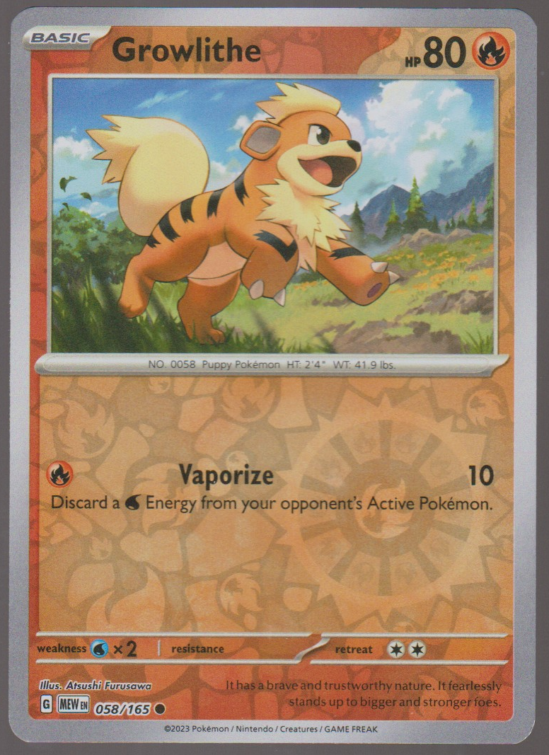 Growlithe 058/165 Reverse Holo — English Pokémon Scarlet & Violet 151 card front scan