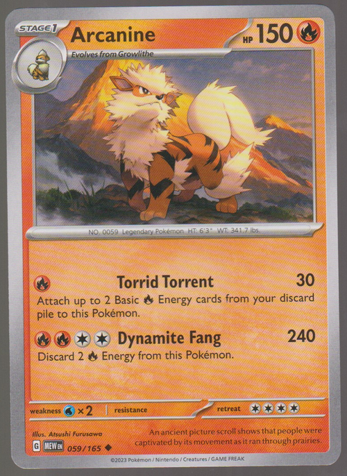 Arcanine 059/165 — English Pokémon Scarlet & Violet 151 card front scan
