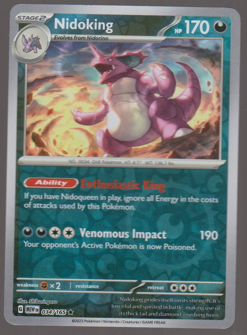 Nidoking 034/165 Reverse Holo — English Pokémon Scarlet & Violet 151 card front scan