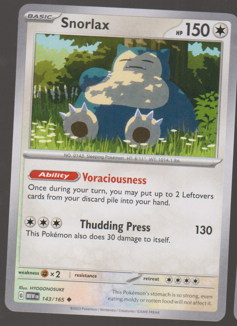 Snorlax 143/165 Regular, English Pokémon Scarlet & Violet 151, scanned card front