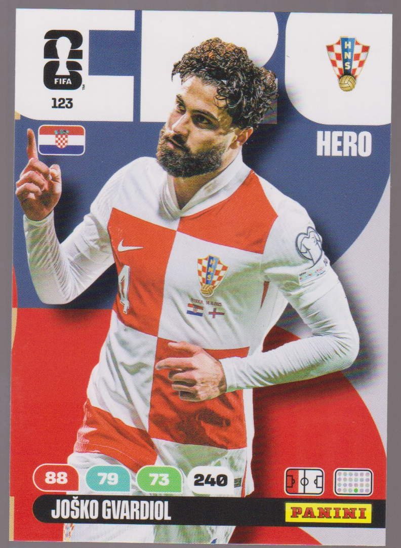 Joško Gvardiol 123 Hero, Panini FIFA World Cup 2026 Adrenalyn XL, English single card scan