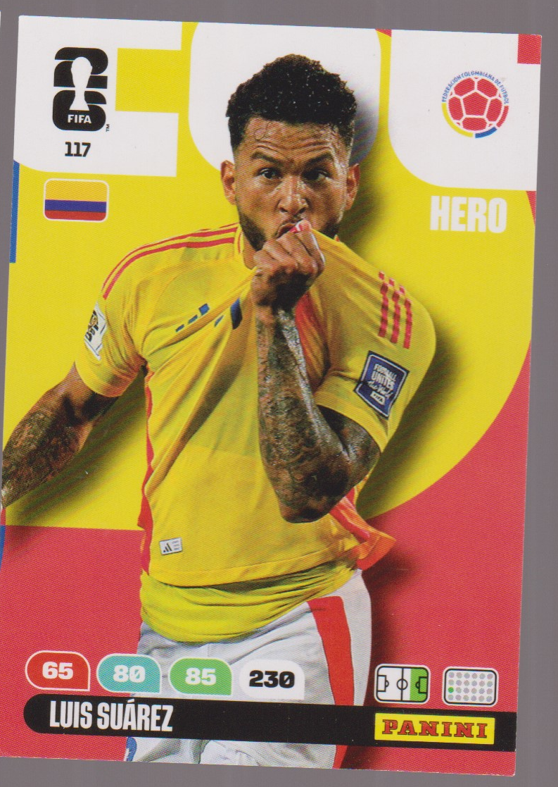 Luis Suárez 117 Hero, Panini FIFA World Cup 2026 Adrenalyn XL, English single card scan