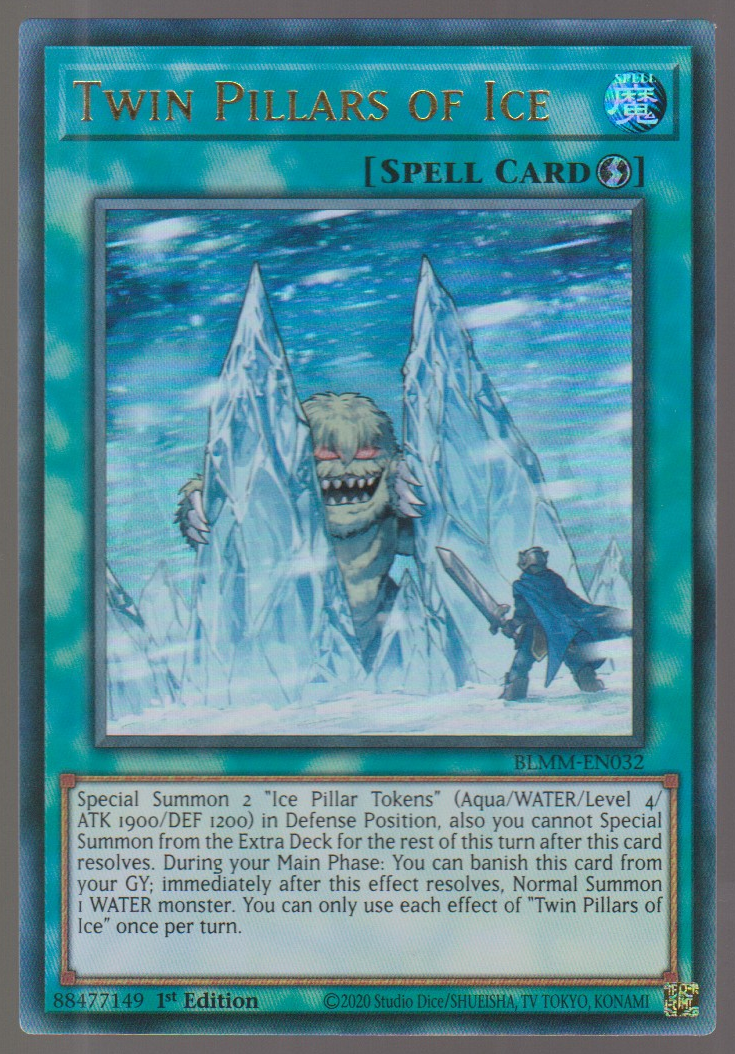 Twin Pillars of Ice BLMM-EN032, English 1st Edition Ultra Rare, scanned Yu-Gi-Oh! card front
