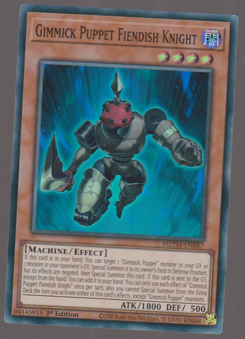 Gimmick Puppet Fiendish Knight MZTM-EN047, English 1st Edition Super Rare, scanned Yu-Gi-Oh! card front