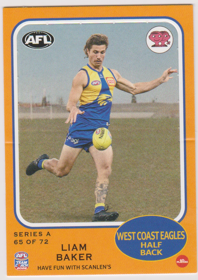 Liam Baker 65 of 72, Scanlens Series A, 2026 AFL Teamcoach English card scan