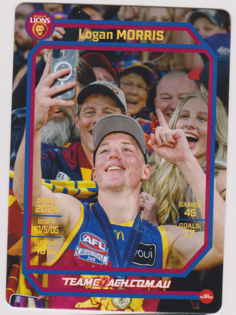 Logan Morris 2026 AFL Teamcoach catalogue #130 English trading card scan