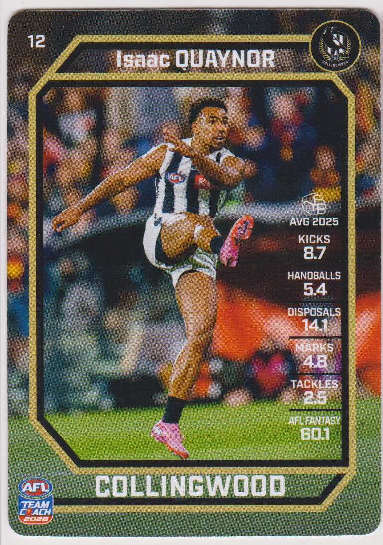 Isaac Quaynor 12, Common, 2026 AFL Teamcoach English card scan
