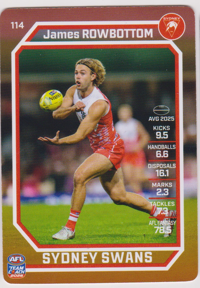 James Rowbottom 114, Common, 2026 AFL Teamcoach English card scan