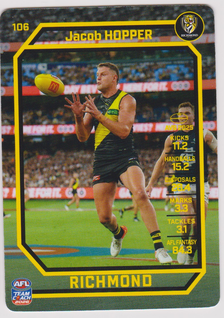 Jacob Hopper 106, Common, 2026 AFL Teamcoach English card scan