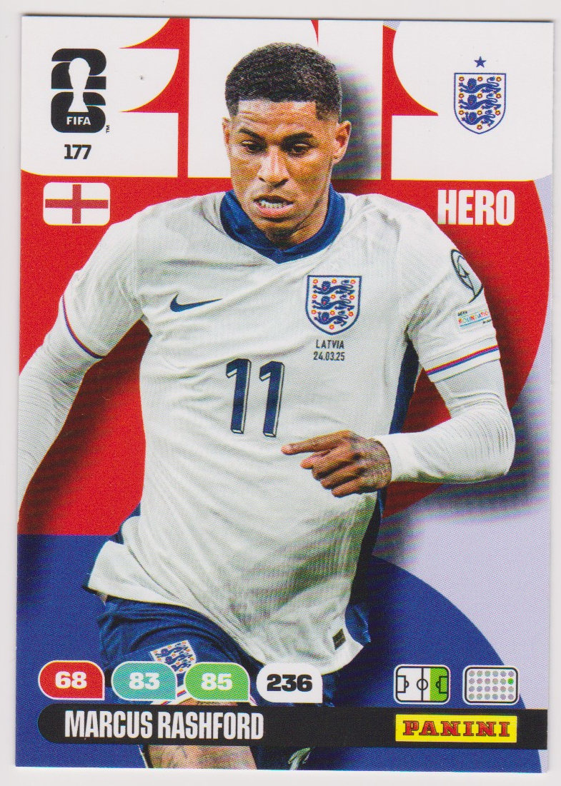 Marcus Rashford 177 Hero, Panini FIFA World Cup 2026 Adrenalyn XL, English single card scan