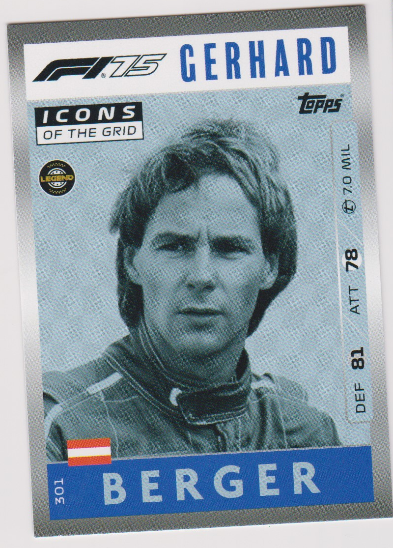 Gerhard Berger 301 Icons of the Grid, 2025 Topps F1 Turbo Attax, English single card scan
