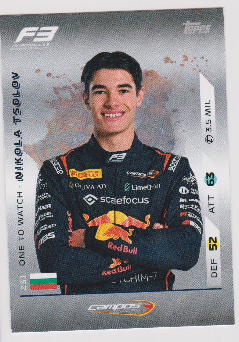 Nikola Tsolov 231 F3 Ones to Watch, 2025 Topps F1 Turbo Attax, English single card scan