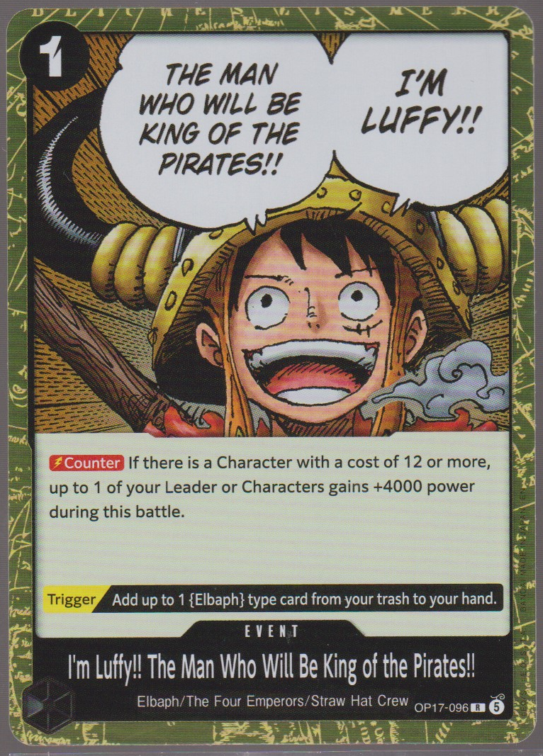 English I'm Luffy!! The Man Who Will Be King of the Pirates!! OP17-096 The World's Strongest Warriors single card, actual front scan