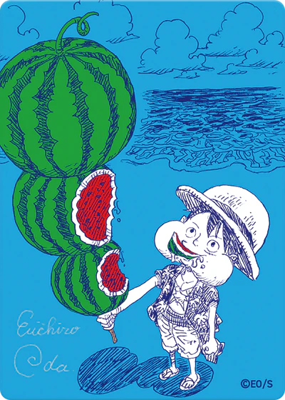 One Piece NatsuComi 2026 Watermelon Luffy MetaKira promo card front and back