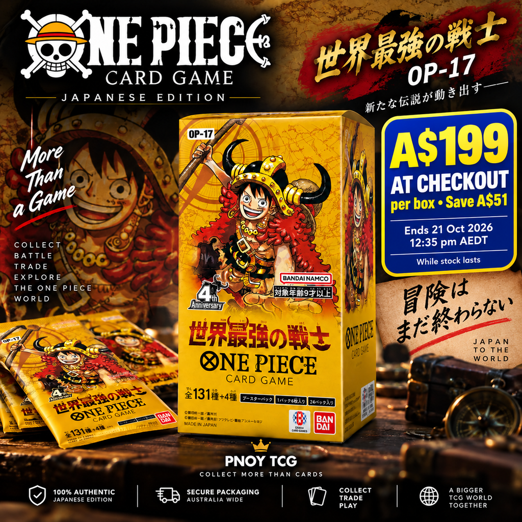 PNOY TCG Japanese OP-17 booster box. A$199 per box at checkout, save A$51. Offer ends 21 October 2026 at 12:35 pm AEDT, while stock lasts.