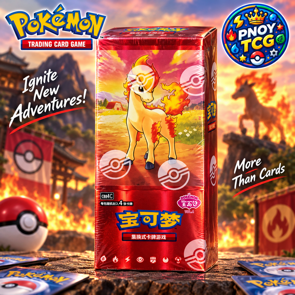 PNOY TCG promotional image of the Pokémon Gem Pack Vol. 4 CBB4C Simplified Chinese booster box featuring Ponyta
